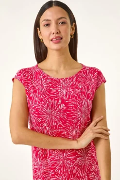Roman Coral Abstract Print A Line Midi Dress