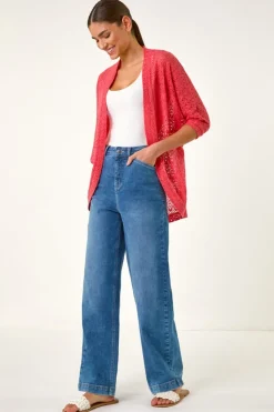 Roman Coral Cotton Crochet Tunic Cardigan