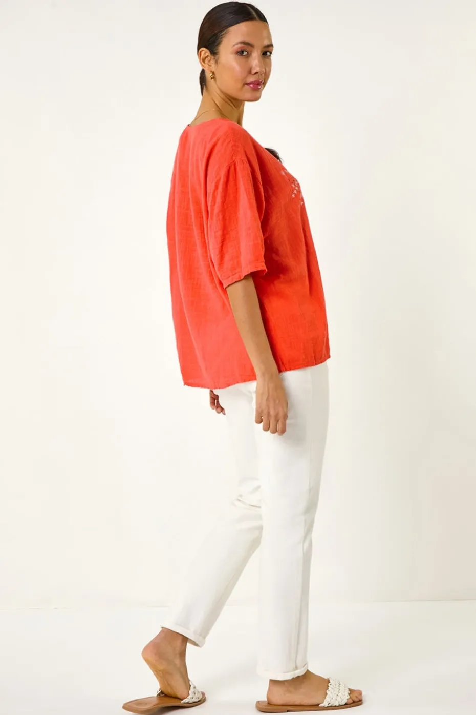 Roman Coral Dandelion Hotfix Tunic Top