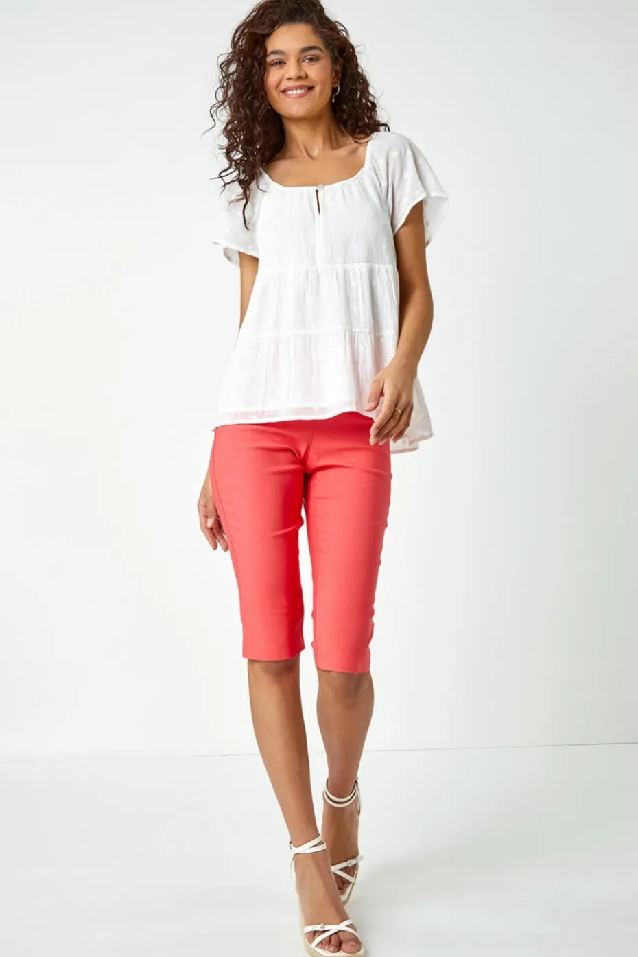 Roman Coral Knee Length Stretch Shorts