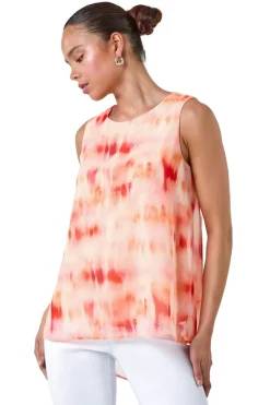 Roman Coral Petite Sleeveless Tie Dye Print Top
