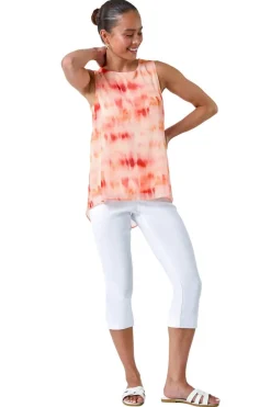 Roman Coral Petite Sleeveless Tie Dye Print Top