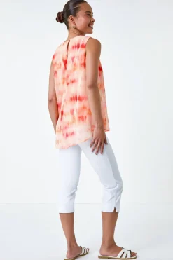 Roman Coral Petite Sleeveless Tie Dye Print Top