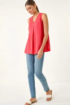 Roman Coral Textured Pleat Front Vest Top