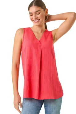 Roman Coral Textured Pleat Front Vest Top