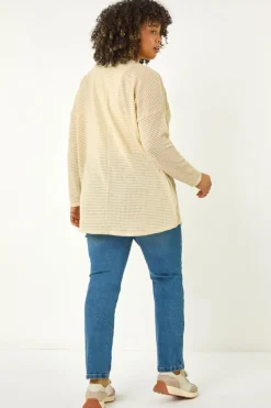 Roman Cream Curve Textured Knit V-Neck Tunic
