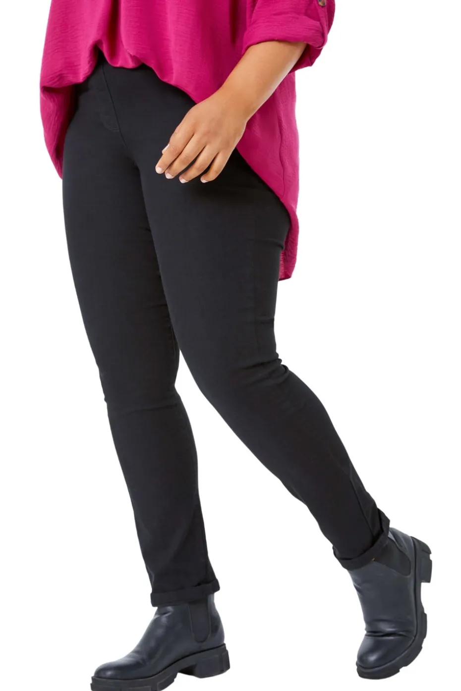 Roman Curve Black Elastic Waist Stretch Denim Jegging