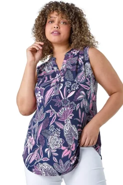 Roman Curve Pink Textured Floral Print Stretch Top