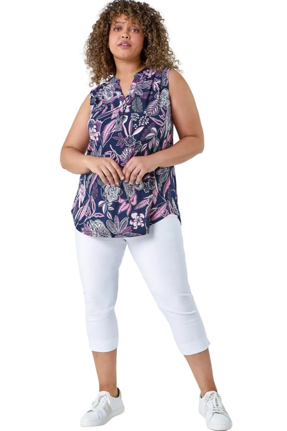 Roman Curve Pink Textured Floral Print Stretch Top