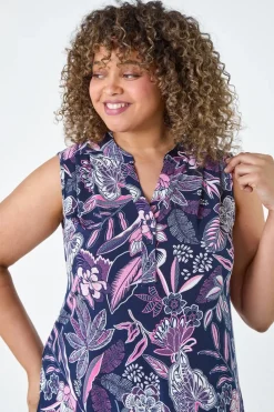 Roman Curve Pink Textured Floral Print Stretch Top