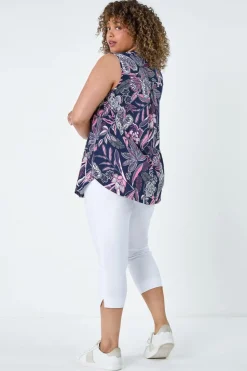 Roman Curve Pink Textured Floral Print Stretch Top