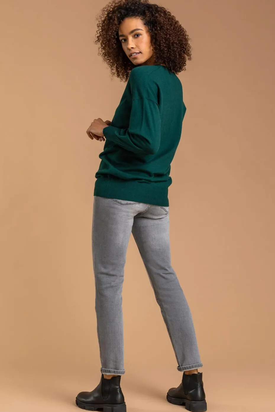 Roman Dark Green V-Neck Stretch Jumper