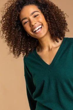 Roman Dark Green V-Neck Stretch Jumper
