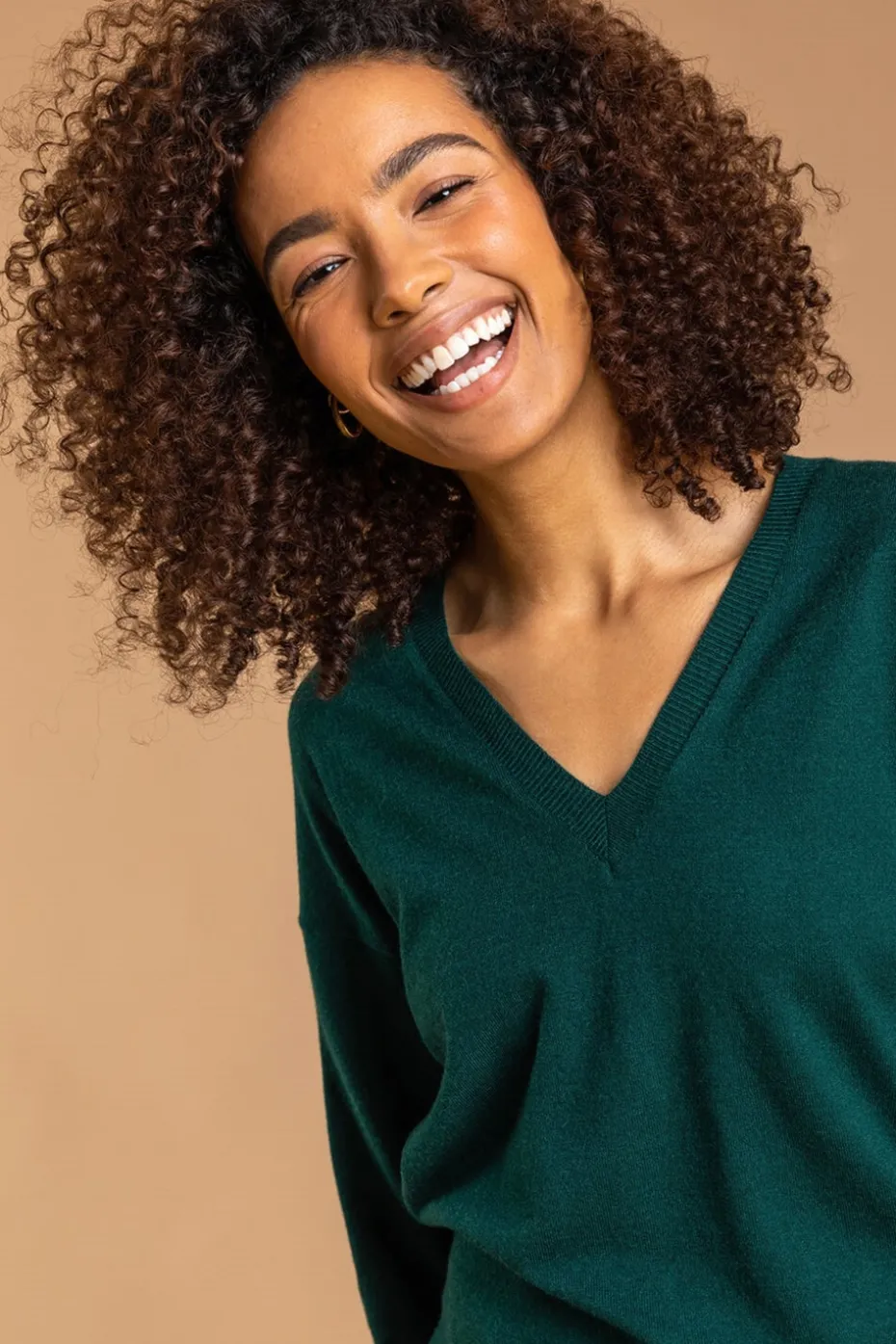 Roman Dark Green V-Neck Stretch Jumper