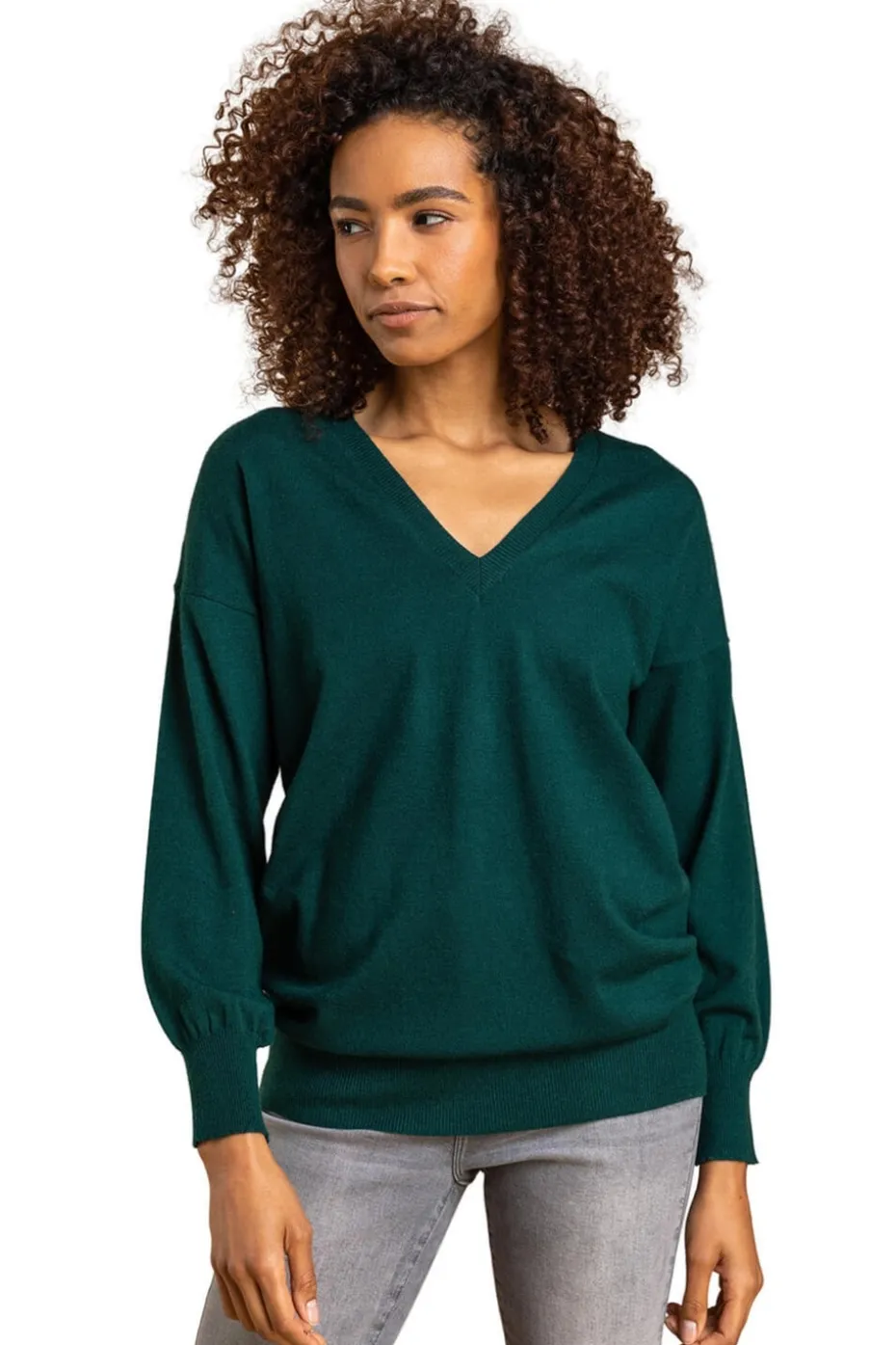 Roman Dark Green V-Neck Stretch Jumper