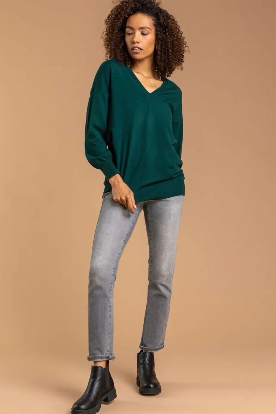 Roman Dark Green V-Neck Stretch Jumper