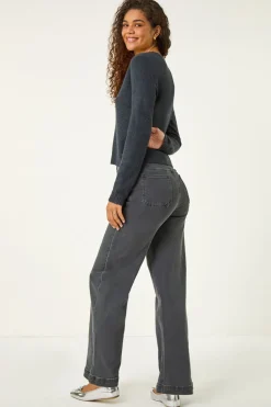Roman Dark Grey Shimmer V-Neck Ribbed Cardigan