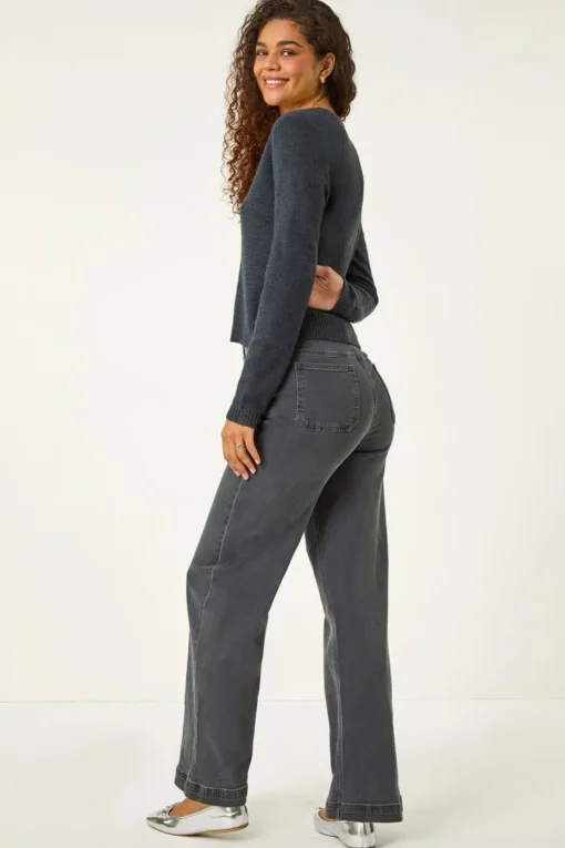 Roman Dark Grey Shimmer V-Neck Ribbed Cardigan