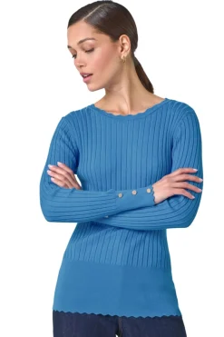 Roman Denim Button Detail Ribbed Longline Jumper
