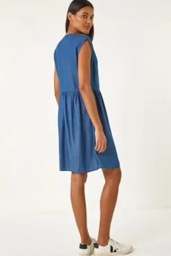 Roman Denim Button Detail Gathered Dress