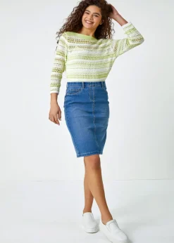 Roman Denim Cotton Denim Stretch Skirt