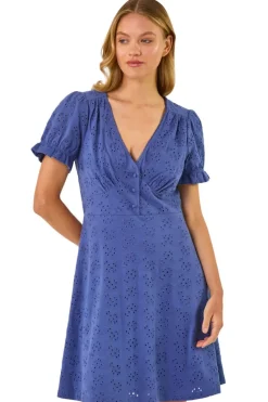 Roman Denim Embroidered Cotton Stretch Frill Dress
