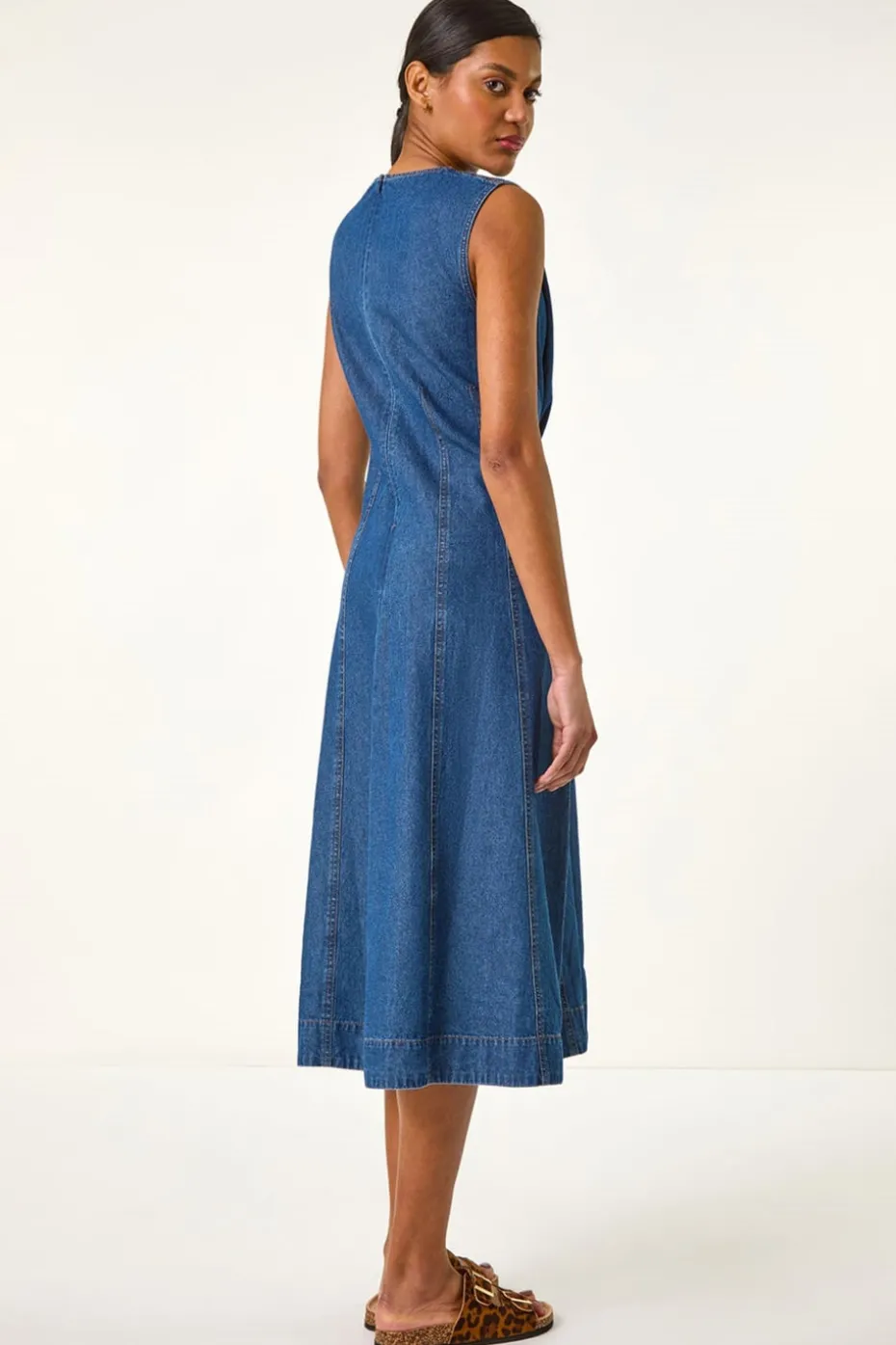 Roman Denim Panel Detail Midi Dress