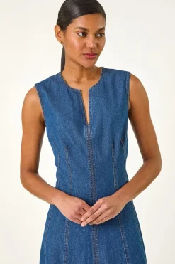 Roman Denim Panel Detail Midi Dress