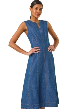 Roman Denim Panel Detail Midi Dress