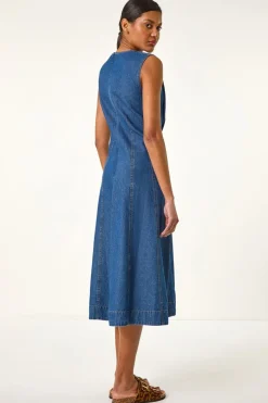 Roman Denim Panel Detail Midi Dress