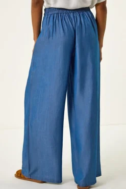 Roman Denim Pleated Full Length Wide Leg Trouser