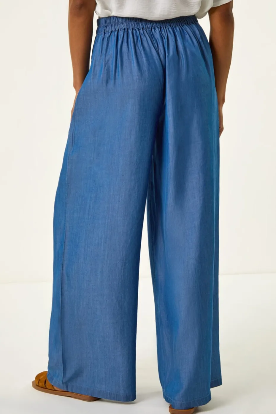 Roman Denim Pleated Full Length Wide Leg Trouser