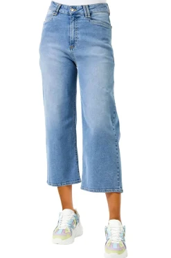 Roman Dusk Blue Denim Stretch Wide Leg Culottes