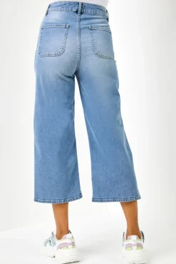 Roman Dusk Blue Denim Stretch Wide Leg Culottes