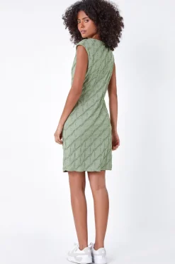 Roman Dusk Khaki Textured Stretch Cap Sleeve Dress