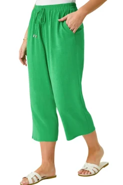 Roman Emerald Petite Linen Mix Wide Cropped Trousers
