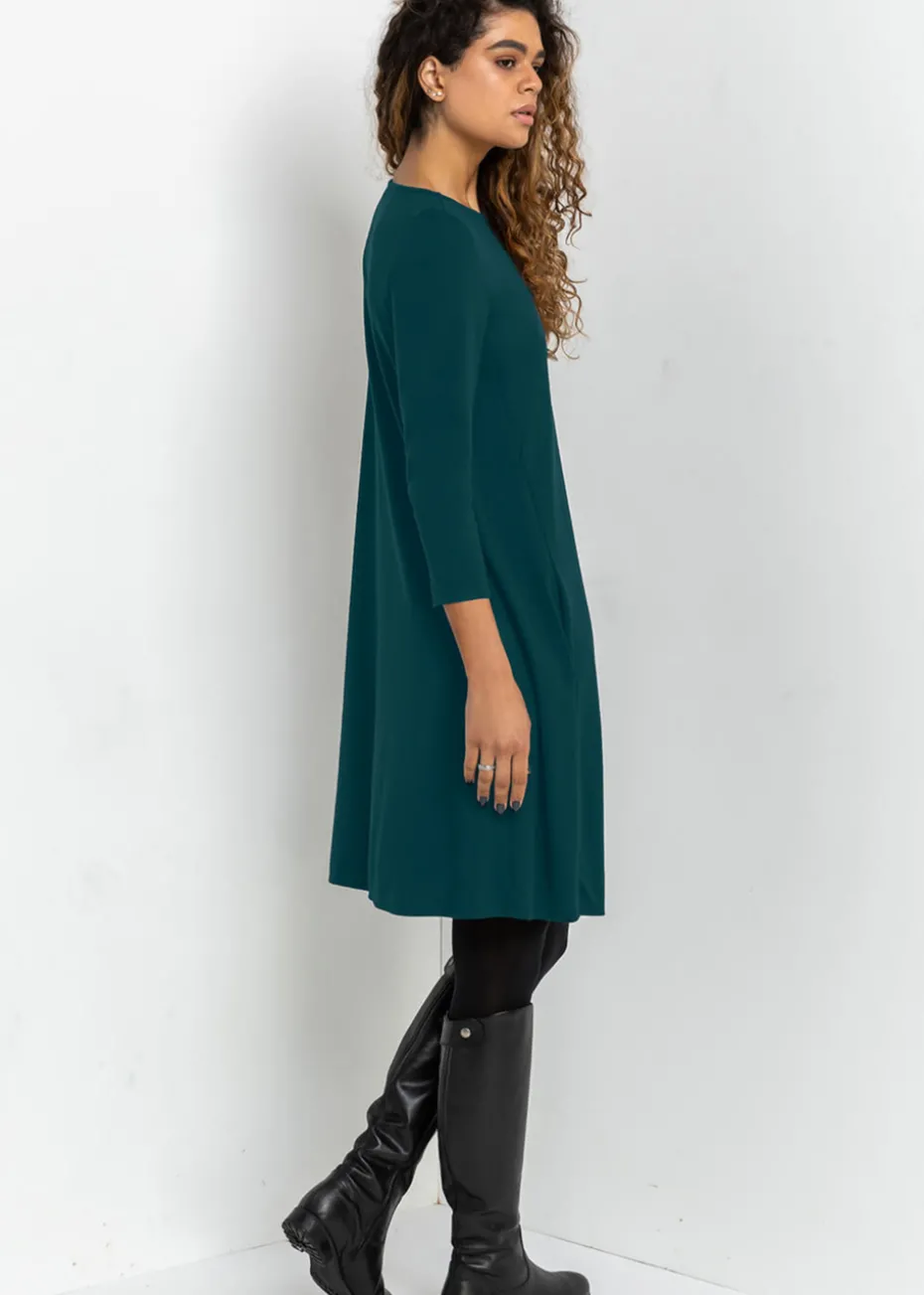 Roman Forest Green A-Line Pocket Detail Swing Dress