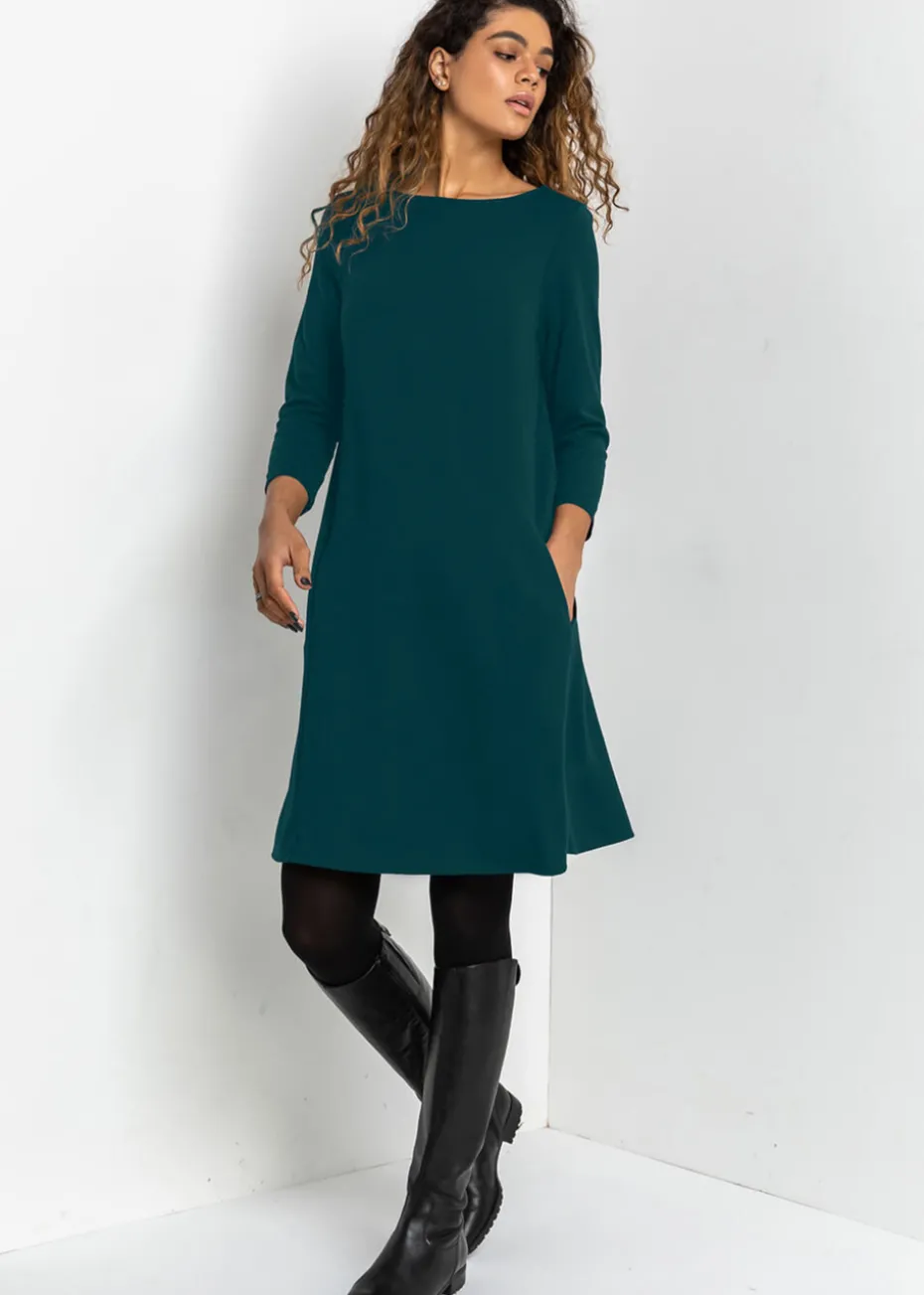 Roman Forest Green A-Line Pocket Detail Swing Dress