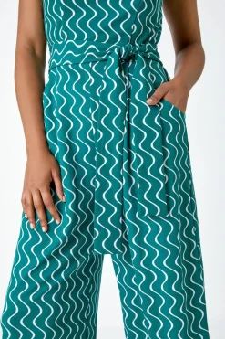 Roman Forest Wave Print Cropped Jumpsuit