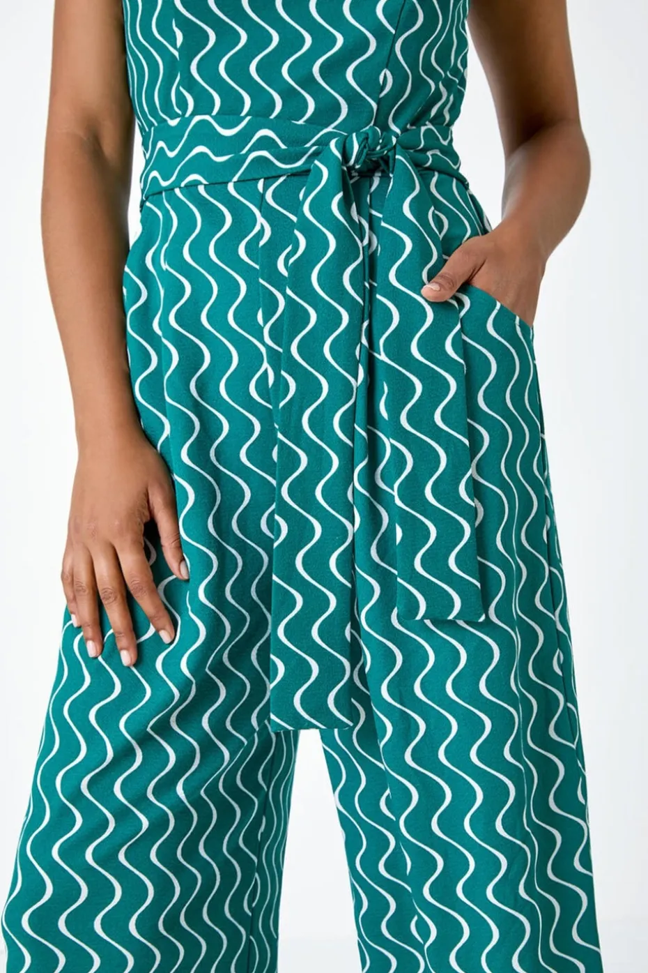 Roman Forest Wave Print Cropped Jumpsuit