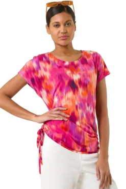 Roman Fuchsia Abstract Print Side Tie Detail Top