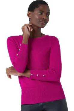 Roman Fuchsia Diamante Button Scallop Edge Jumper