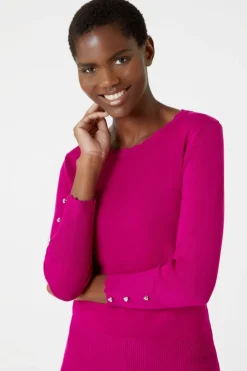 Roman Fuchsia Diamante Button Scallop Edge Jumper