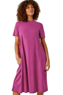 Roman Fuchsia Plain Stretch T Shirt Dress