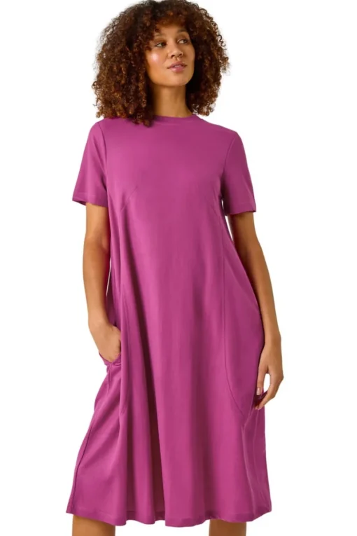 Roman Fuchsia Plain Stretch T Shirt Dress