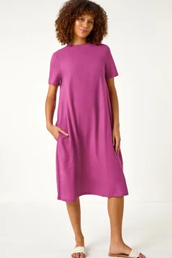 Roman Fuchsia Plain Stretch T Shirt Dress