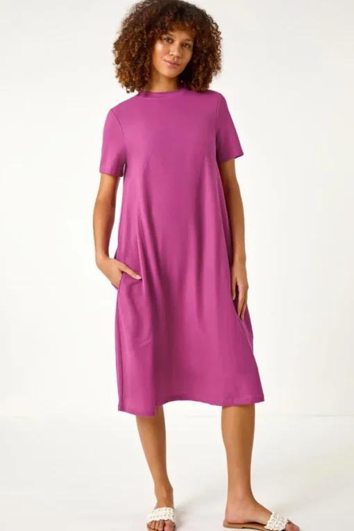 Roman Fuchsia Plain Stretch T Shirt Dress