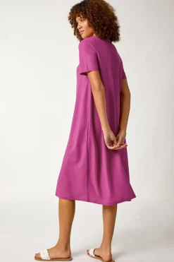 Roman Fuchsia Plain Stretch T Shirt Dress