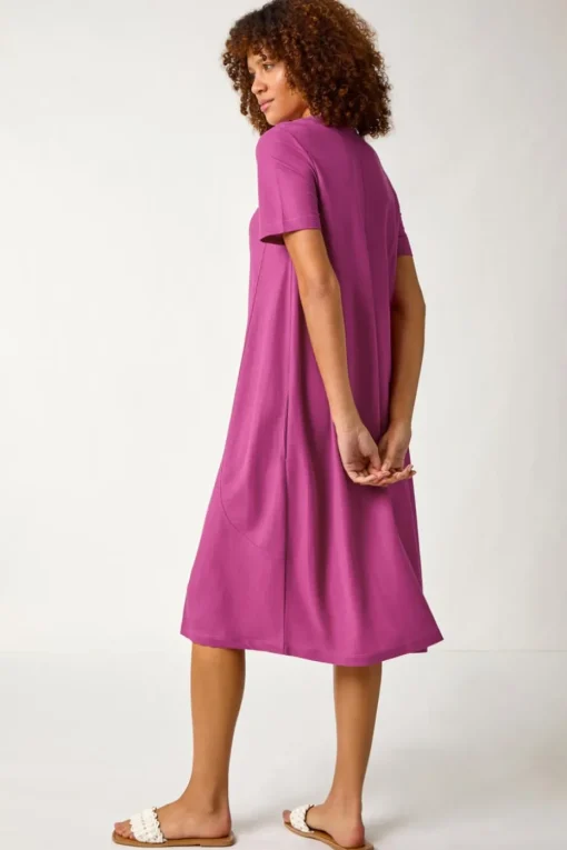 Roman Fuchsia Plain Stretch T Shirt Dress