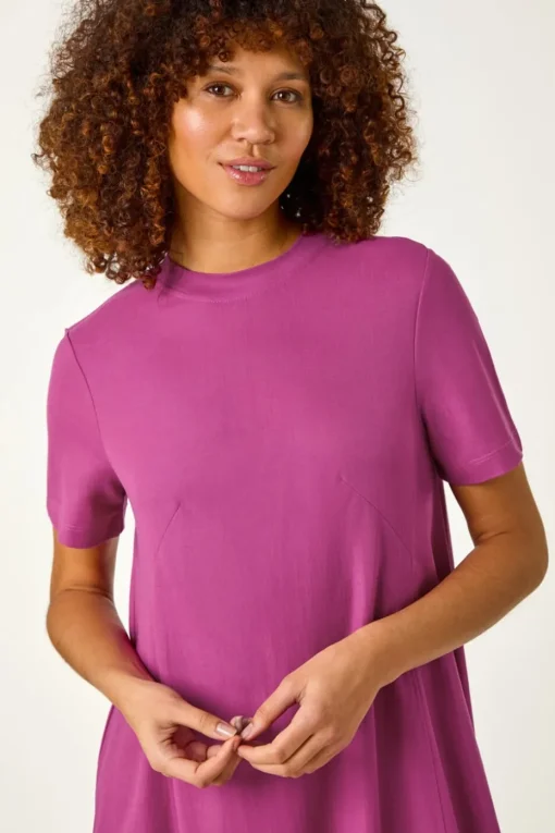 Roman Fuchsia Plain Stretch T Shirt Dress